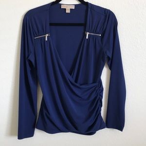 Michael Kors blue waist wrap blouse